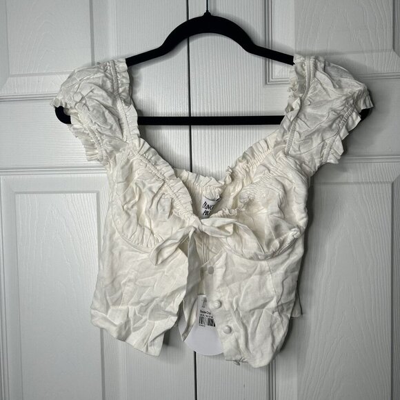 Princess Polly Tops - Princess Polly Elouise White Short Sleeve Tie Front Crop Top Women's Size 4 NWT